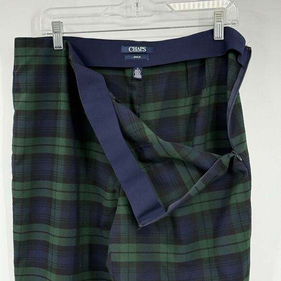 CHAPS Blue Green Tartan Plaid Ankle Pants Women 16 Stretch Side Zip Prep Holiday - Picture 7 of 9